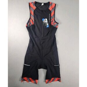 MY KILOMETRE Men's L Triathlon Tri Suit Sleeveless Padded Cycling Red Black NWT